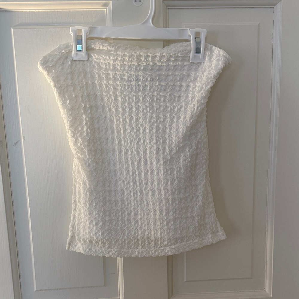 Princess Polly Cream Textured strapless top